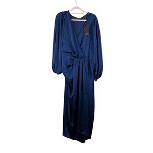 Eloquii Long Sleeve Wrap-Style Maxi Dress Navy Blue Size 18 NWT